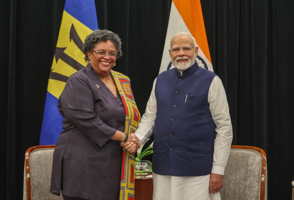 Strengthening Ties: Prime Minister Narendra Modi Meets Prime Minister Mia Amor Mottley of Barbados