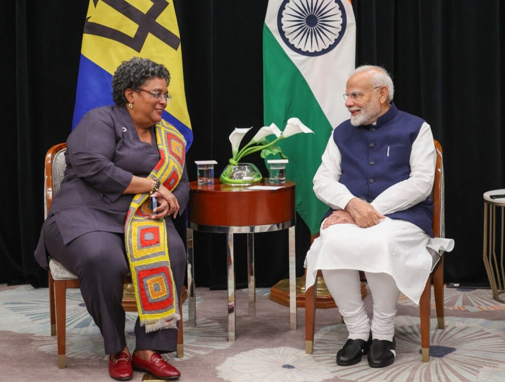 Strengthening Ties: Prime Minister Narendra Modi Meets Prime Minister Mia Amor Mottley of Barbados